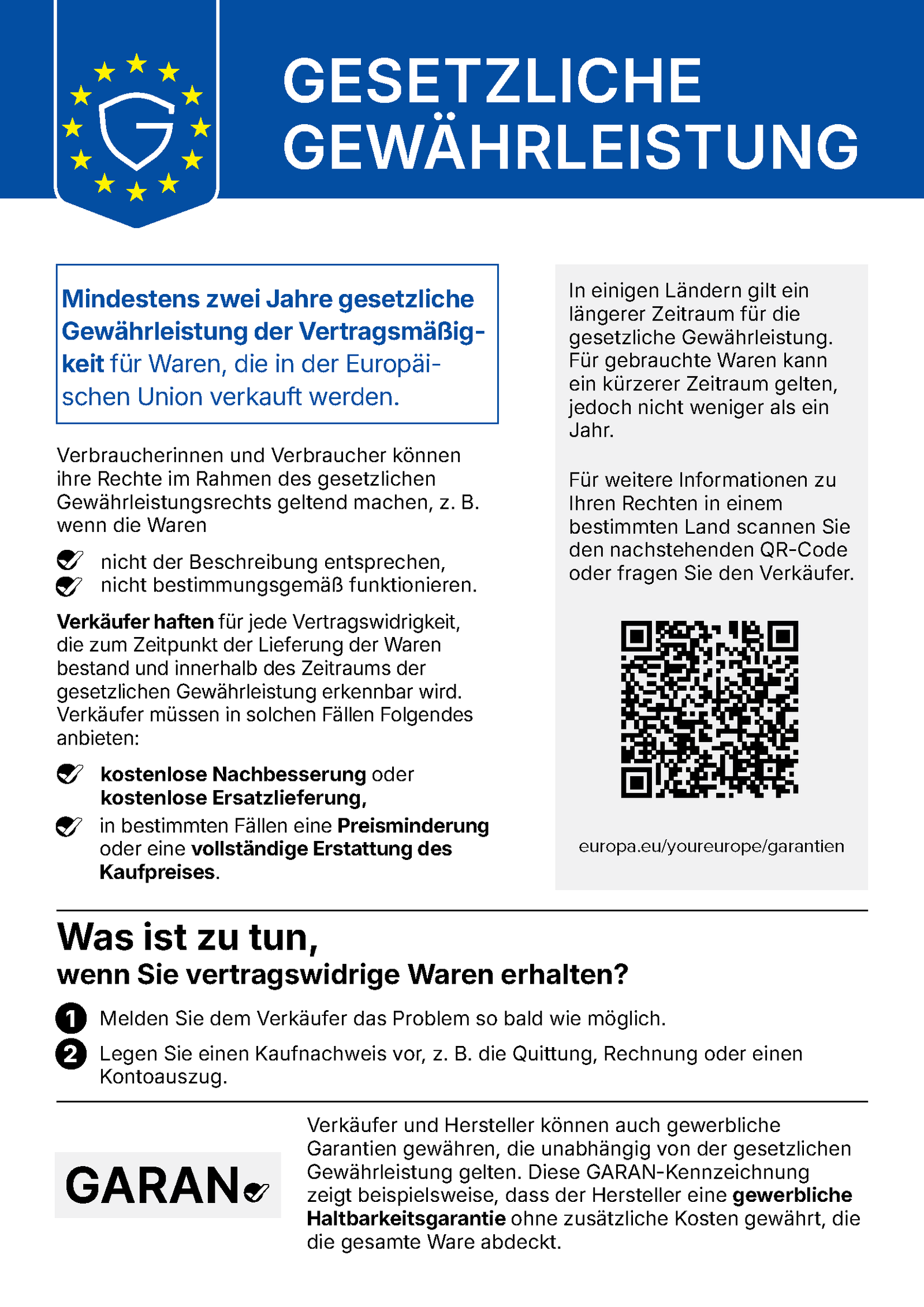 EU-Mitteilung: Gesetzliche Gewährleistung